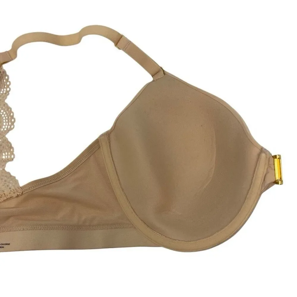 Lively Tan Front Closure Lightly Lined Lace Racerback Bra Women’s Size 36DDD